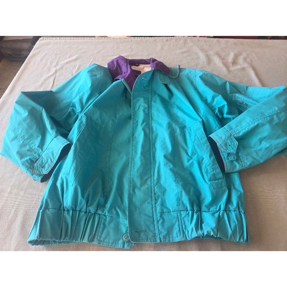Vintage London Fog Jacket Mens Medium Teal Purple Windbreaker Bomber Full Zip